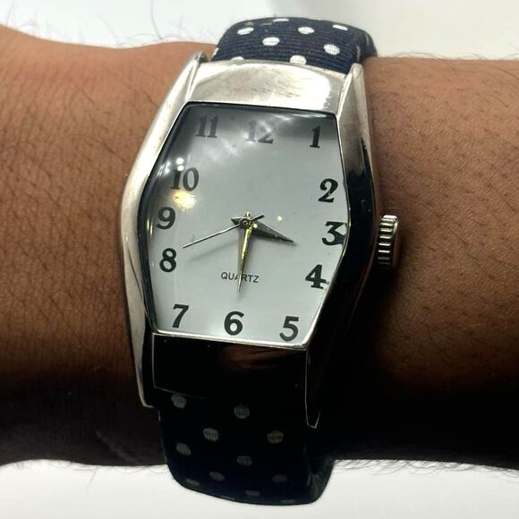 Silver & Black Poke dot Cuff Watch - Picture 1 of 3